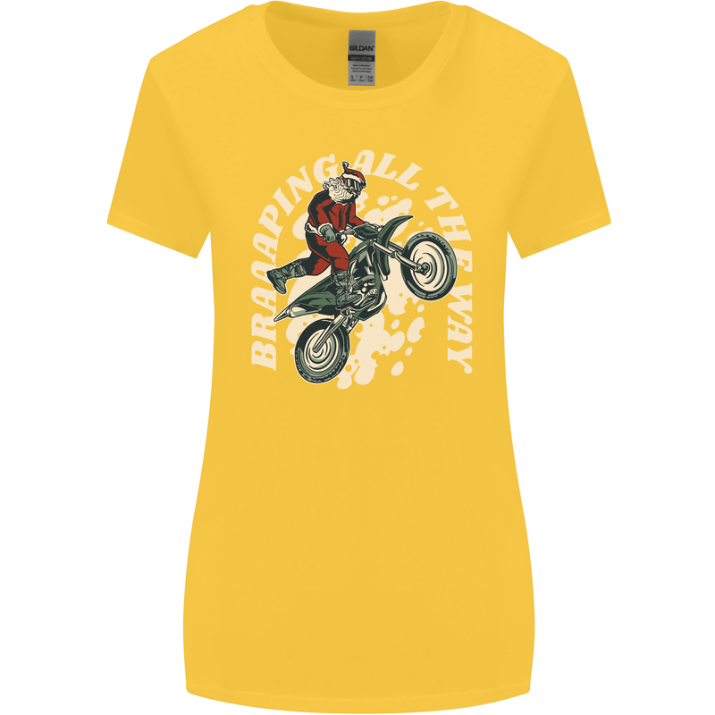Motocross Christmas Santa MotoX Biker Motorcycle Womens Wider Cut T-Shirt Yellow