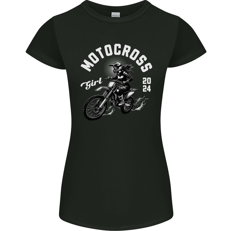 Motocross Girl Motocross MotoX Dirt Bike Female Womens Petite Cut T-Shirt Black