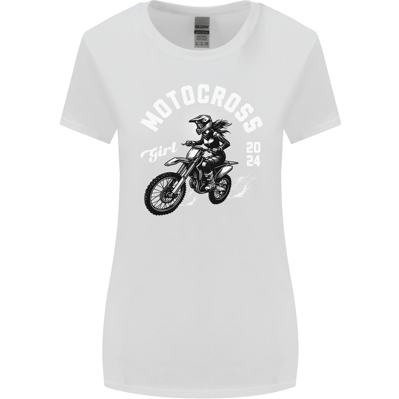Motocross Girl Motocross MotoX Dirt Bike Female Womens Wider Cut T-Shirt White