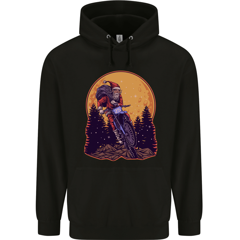 Motocross Santa Claus Christmas MotoX Dirt Bike Childrens Kids Hoodie Black