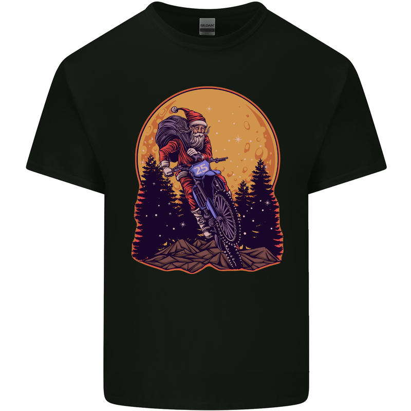 Motocross Santa Claus Christmas MotoX Dirt Bike Kids T-Shirt Childrens Black
