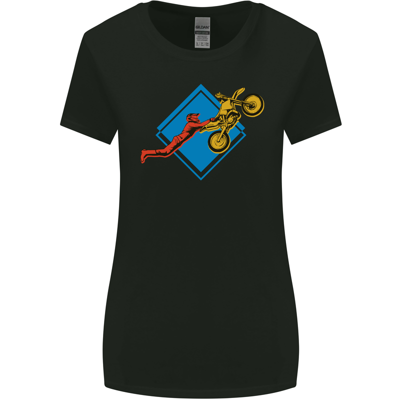 Motocross Stunt Dirt Bike MotoX Womens Wider Cut T-Shirt Black