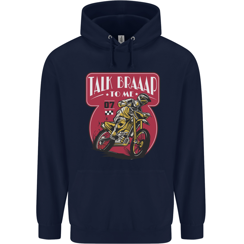 Motocross Talk Braaap MotoX Dirt Bike Motorcycle Mens 80% Cotton Hoodie Navy Blue