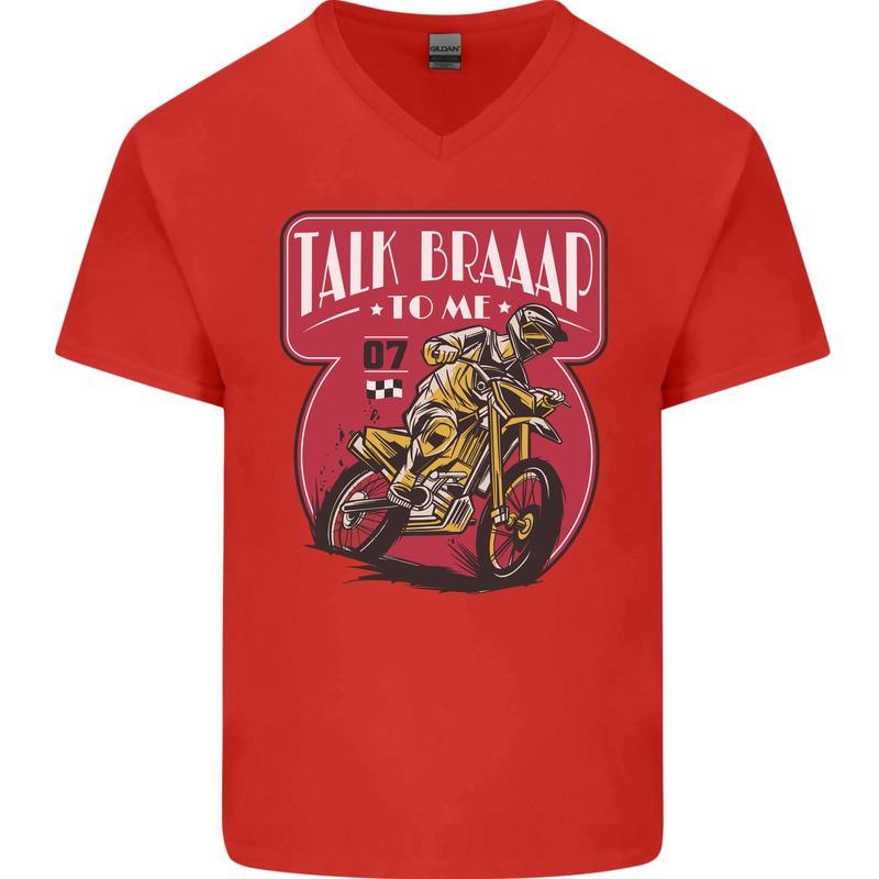 Motocross Talk Braaap MotoX Dirt Bike Motorcycle Mens V-Neck Cotton T-Shirt Red