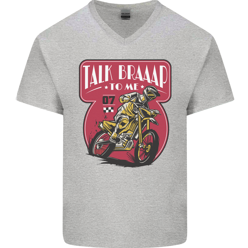 Motocross Talk Braaap MotoX Dirt Bike Motorcycle Mens V-Neck Cotton T-Shirt Sports Grey