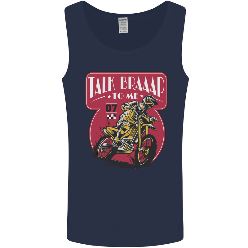 Motocross Talk Braaap MotoX Dirt Bike Motorcycle Mens Vest Tank Top Navy Blue