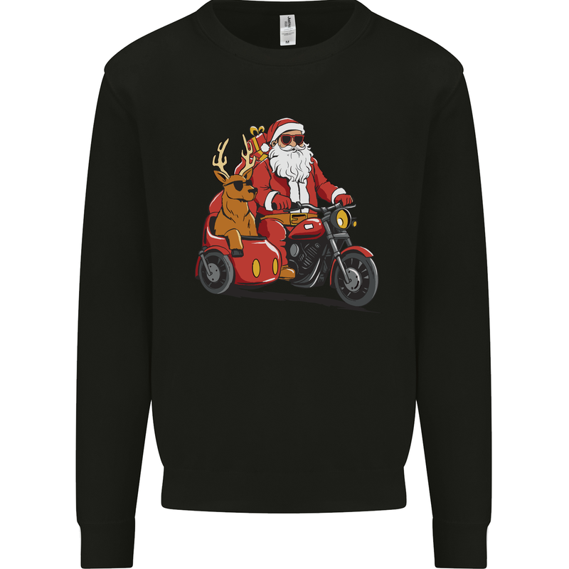 Motorbike & Sidecar Christmas Santa Xmas Biker Kids Sweatshirt Jumper Black