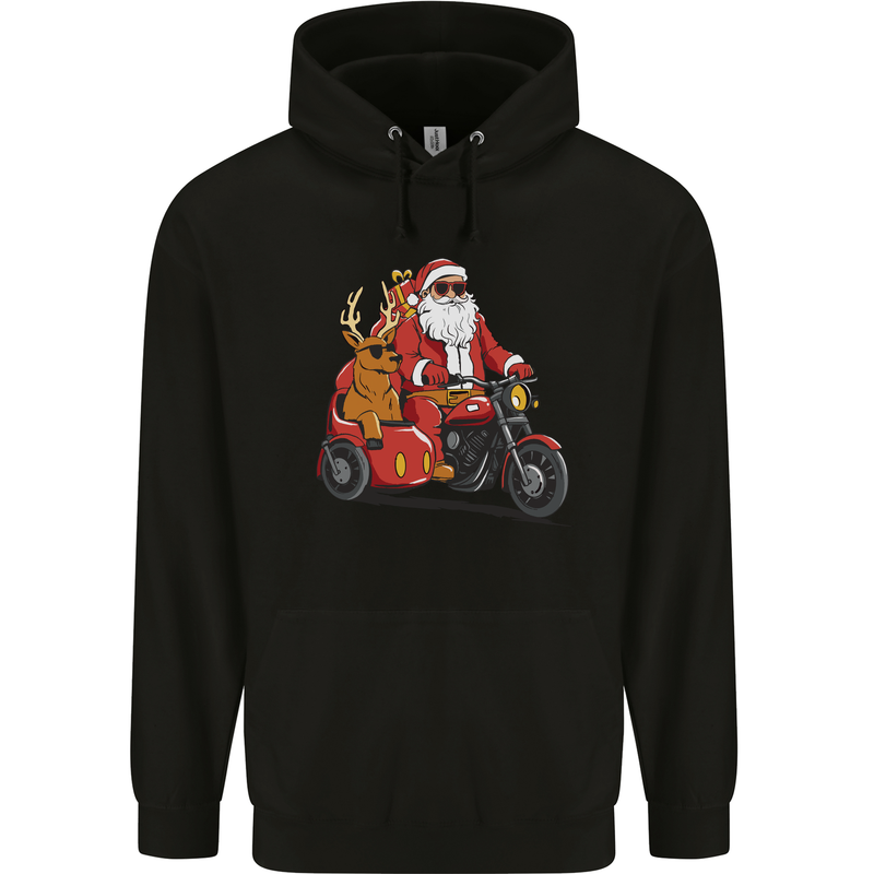Motorbike & Sidecar Christmas Santa Xmas Biker Mens 80% Cotton Hoodie Black