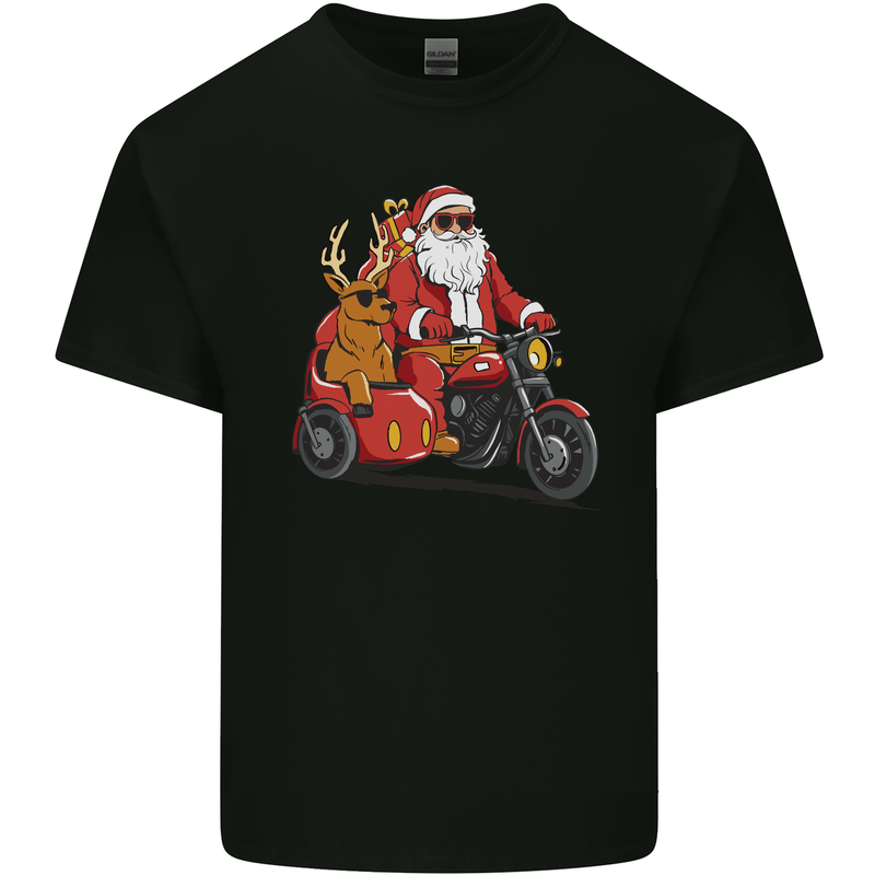 Motorbike & Sidecar Christmas Santa Xmas Biker Mens Cotton T-Shirt Tee Top Black