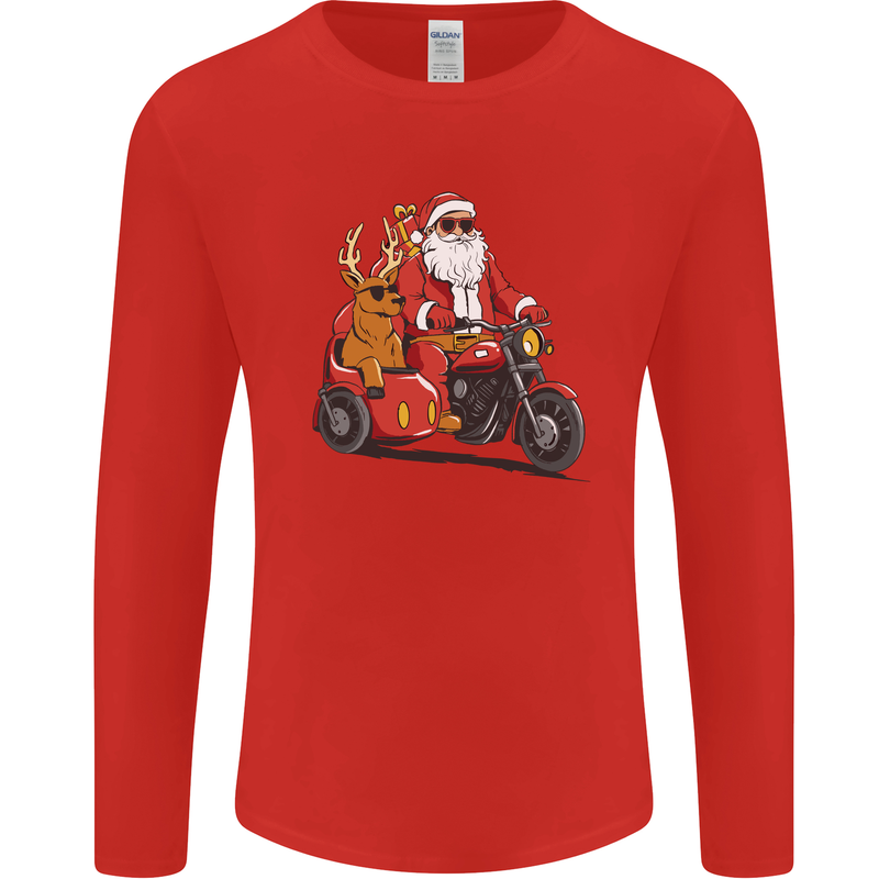 Motorbike & Sidecar Christmas Santa Xmas Biker Mens Long Sleeve T-Shirt Red