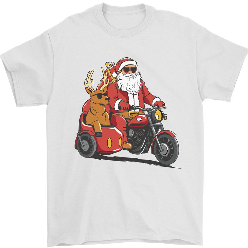 Motorbike & Sidecar Christmas Santa Xmas Biker Mens T-Shirt 100% Cotton White