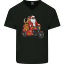 Motorbike & Sidecar Christmas Santa Xmas Biker Mens V-Neck Cotton T-Shirt Black
