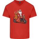 Motorbike & Sidecar Christmas Santa Xmas Biker Mens V-Neck Cotton T-Shirt Red