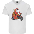 Motorbike & Sidecar Christmas Santa Xmas Biker Mens V-Neck Cotton T-Shirt White