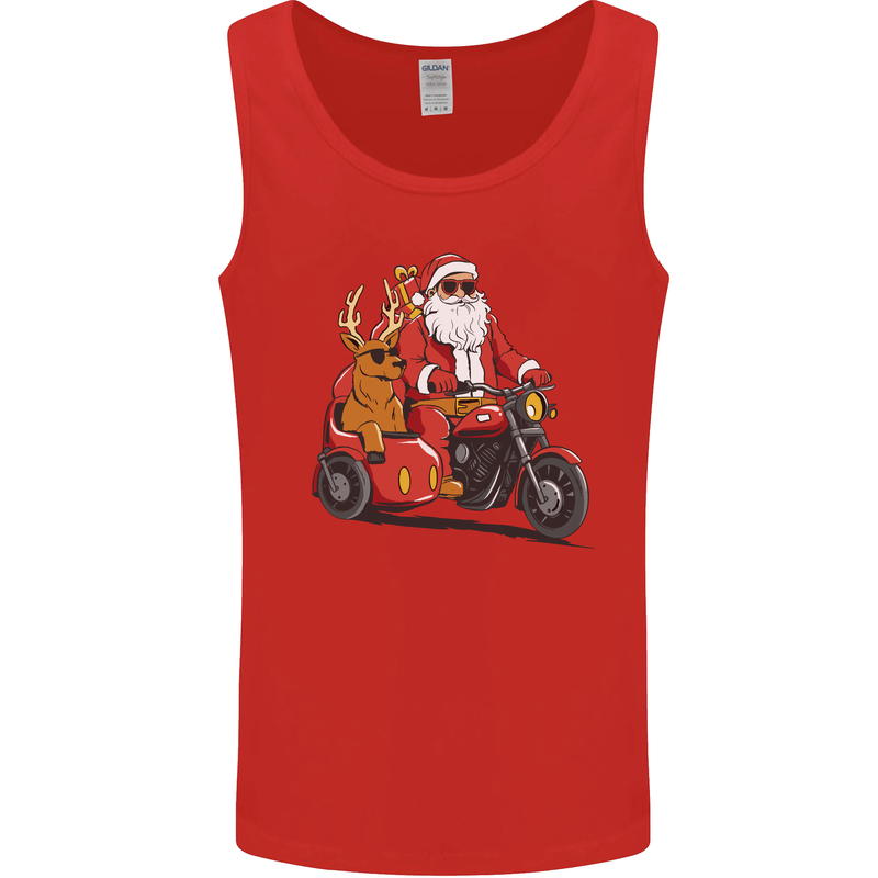 Motorbike & Sidecar Christmas Santa Xmas Biker Mens Vest Tank Top Red
