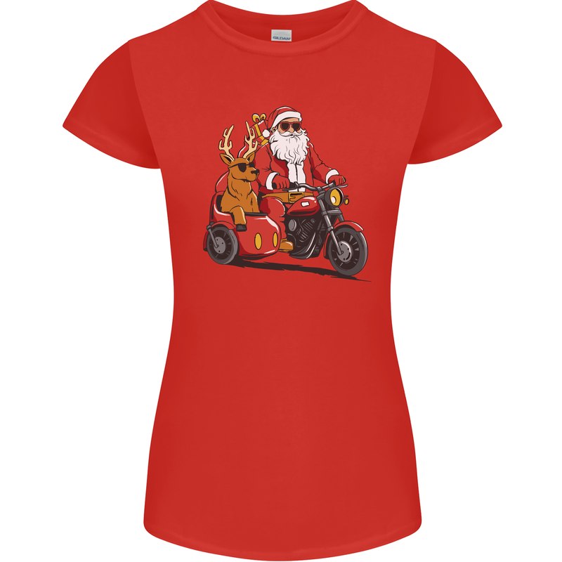 Motorbike & Sidecar Christmas Santa Xmas Biker Womens Petite Cut T-Shirt Red