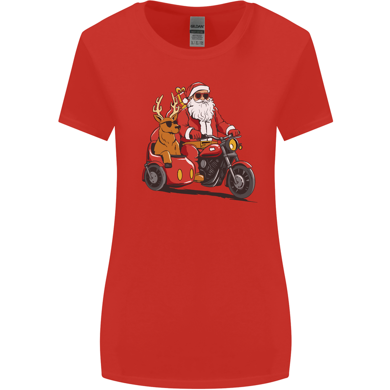 Motorbike & Sidecar Christmas Santa Xmas Biker Womens Wider Cut T-Shirt Red