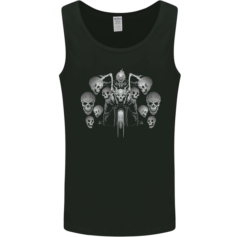 Motorcycle Skulls & Rider Motorbike Biker Mens Vest Tank Top Black