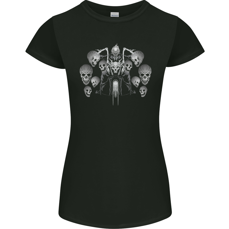 Motorcycle Skulls & Rider Motorbike Biker Womens Petite Cut T-Shirt Black