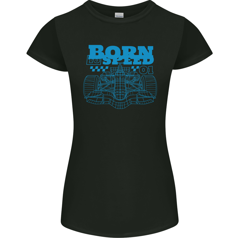 Motorsport Born to Speed Formula Racing Car Womens Petite Cut T-Shirt Black