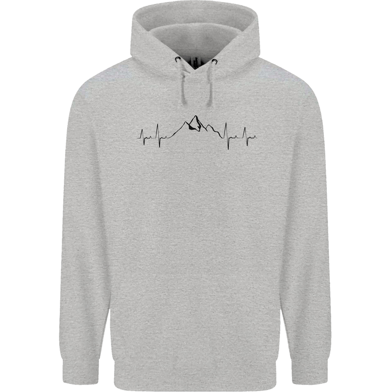 Mountain ECG Hiking Trekking Climbing Pulse Childrens Kids Hoodie Sports Grey