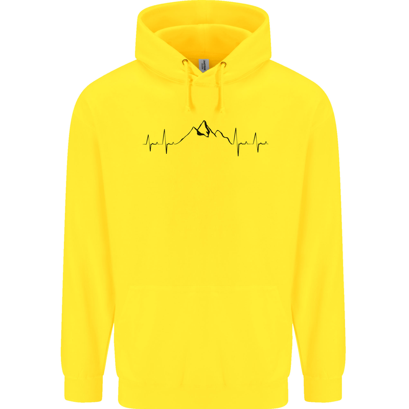 Mountain ECG Hiking Trekking Climbing Pulse Childrens Kids Hoodie Yellow