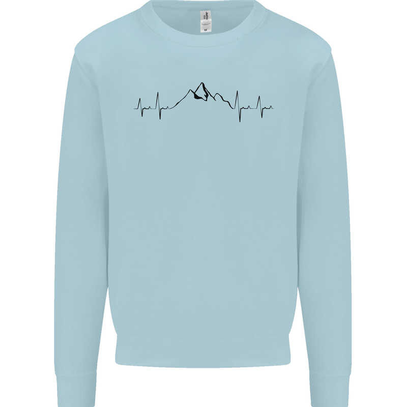 Mountain ECG Hiking Trekking Climbing Pulse Kids Sweatshirt Jumper Light Blue