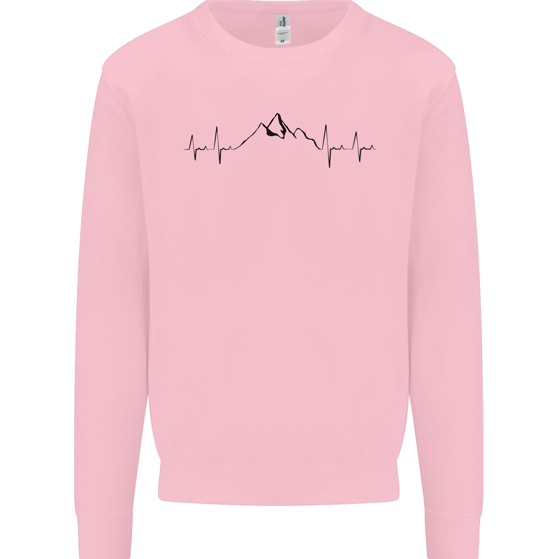Mountain ECG Hiking Trekking Climbing Pulse Kids Sweatshirt Jumper Light Pink
