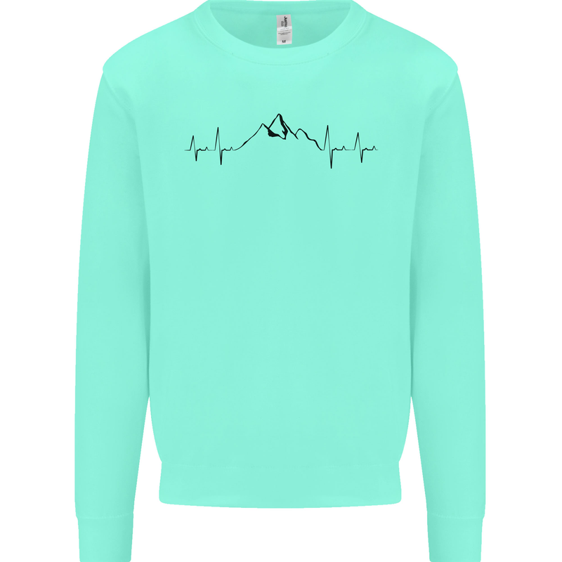 Mountain ECG Hiking Trekking Climbing Pulse Kids Sweatshirt Jumper Peppermint