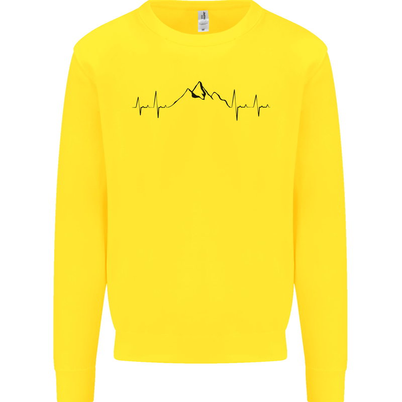 Mountain ECG Hiking Trekking Climbing Pulse Kids Sweatshirt Jumper Yellow
