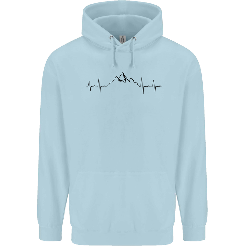 Mountain ECG Hiking Trekking Climbing Pulse Mens 80% Cotton Hoodie Light Blue