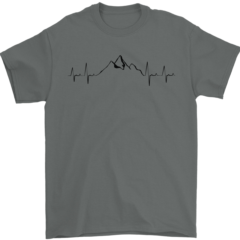 Mountain ECG Hiking Trekking Climbing Pulse Mens T-Shirt 100% Cotton Charcoal