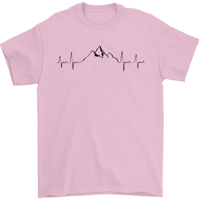 Mountain ECG Hiking Trekking Climbing Pulse Mens T-Shirt 100% Cotton Light Pink