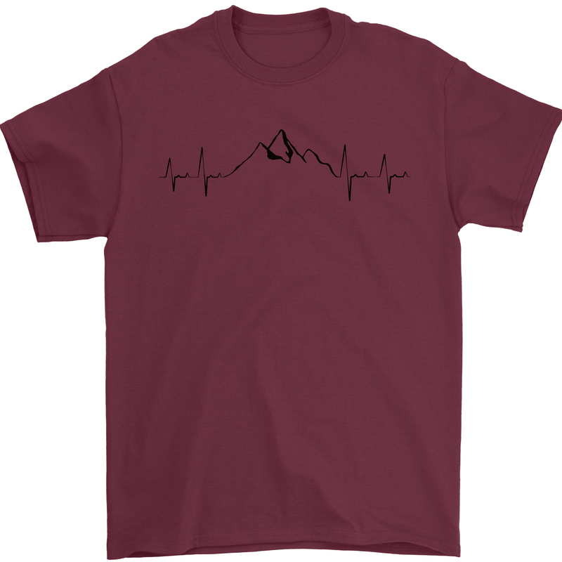 Mountain ECG Hiking Trekking Climbing Pulse Mens T-Shirt 100% Cotton Maroon