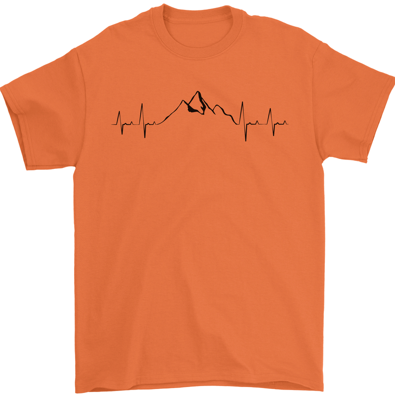 Mountain ECG Hiking Trekking Climbing Pulse Mens T-Shirt 100% Cotton Orange