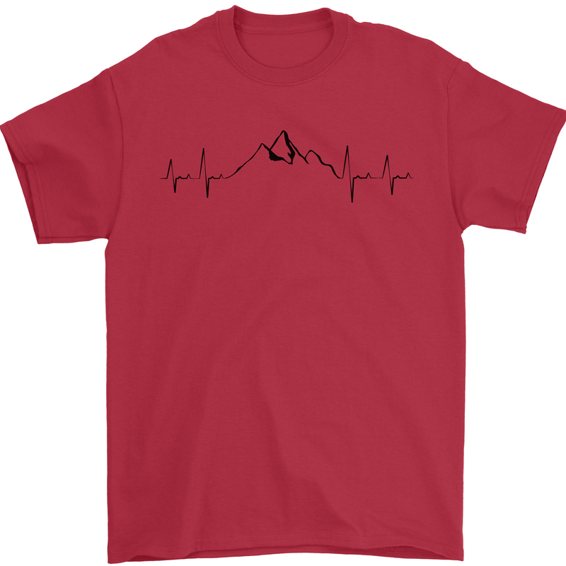 Mountain ECG Hiking Trekking Climbing Pulse Mens T-Shirt 100% Cotton Red