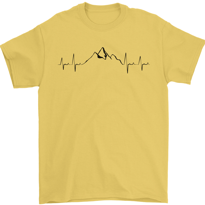 Mountain ECG Hiking Trekking Climbing Pulse Mens T-Shirt 100% Cotton Yellow