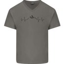 Mountain ECG Hiking Trekking Climbing Pulse Mens V-Neck Cotton T-Shirt Charcoal
