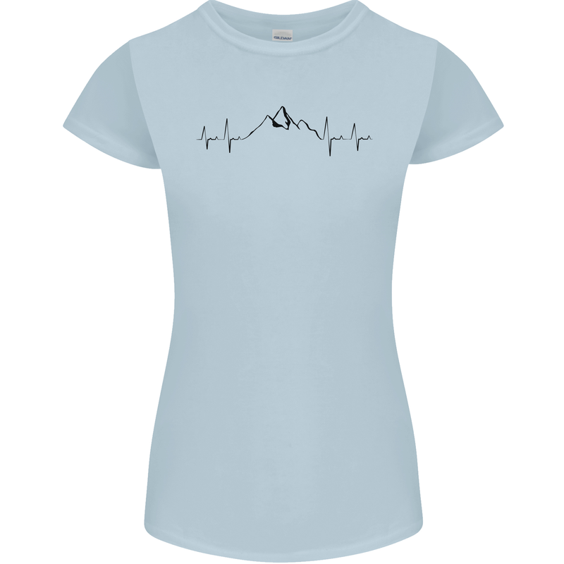 Mountain ECG Hiking Trekking Climbing Pulse Womens Petite Cut T-Shirt Light Blue