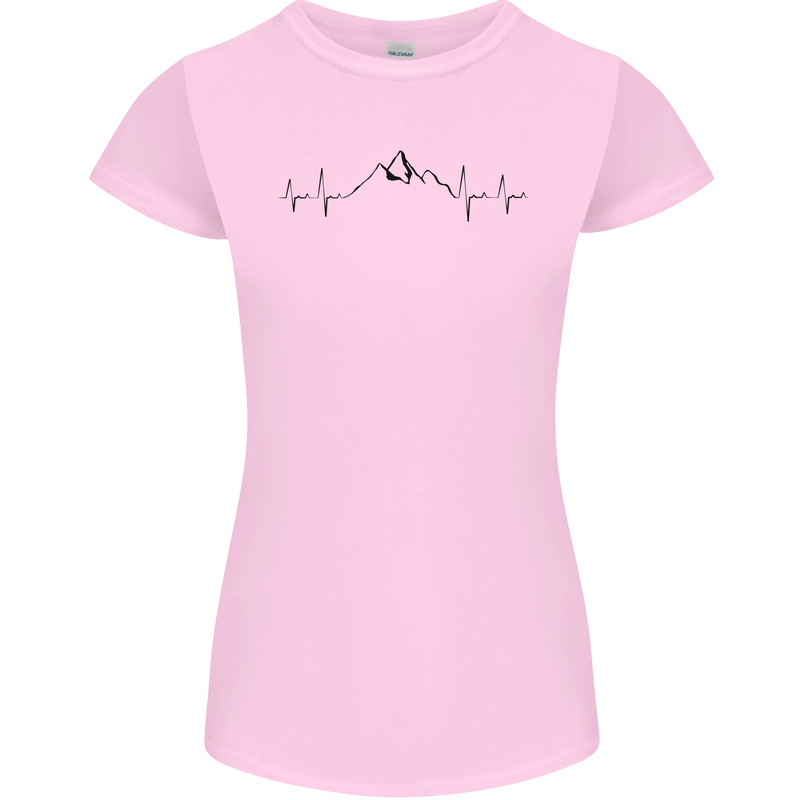 Mountain ECG Hiking Trekking Climbing Pulse Womens Petite Cut T-Shirt Light Pink
