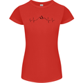 Mountain ECG Hiking Trekking Climbing Pulse Womens Petite Cut T-Shirt Red