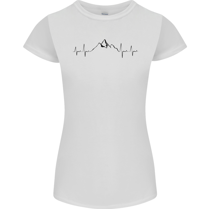 Mountain ECG Hiking Trekking Climbing Pulse Womens Petite Cut T-Shirt White