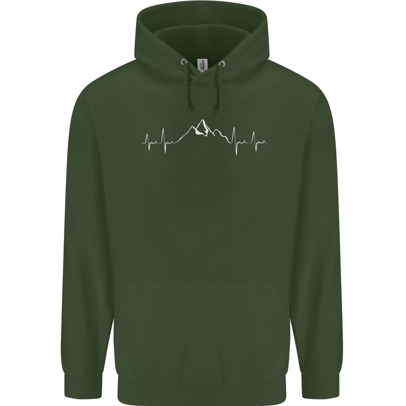 Mountain ECG Trekking Hiking Climbing Pulse Childrens Kids Hoodie Forest Green