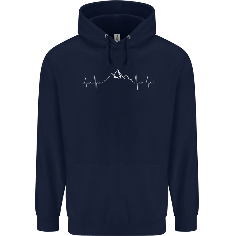 Mountain ECG Trekking Hiking Climbing Pulse Childrens Kids Hoodie Navy Blue