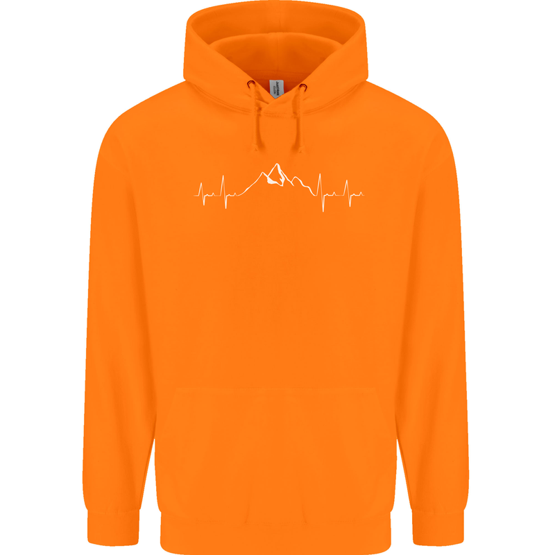 Mountain ECG Trekking Hiking Climbing Pulse Childrens Kids Hoodie Orange