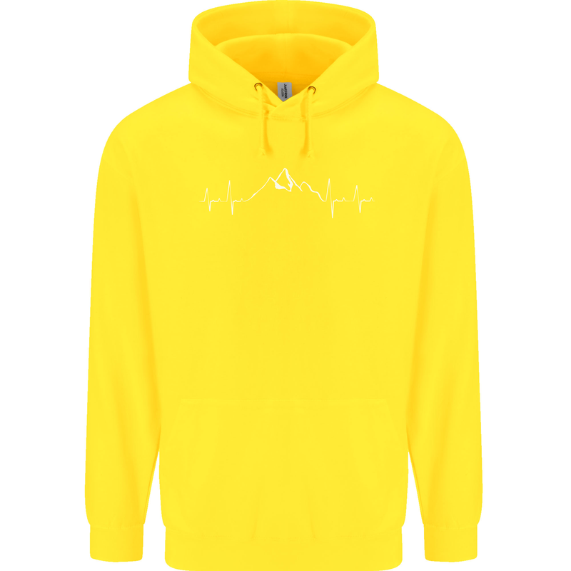 Mountain ECG Trekking Hiking Climbing Pulse Childrens Kids Hoodie Yellow