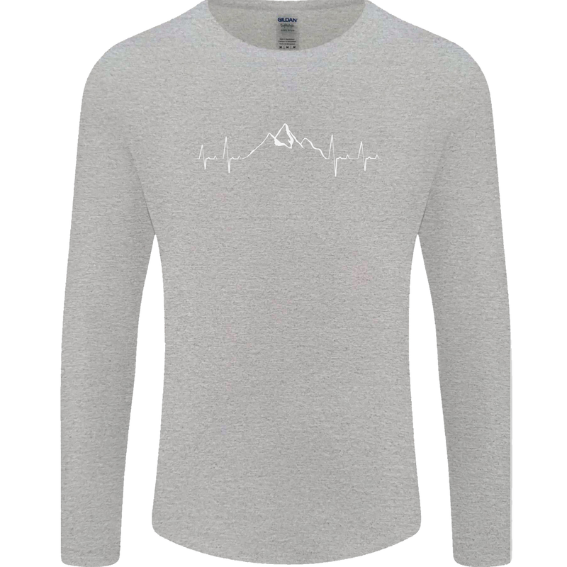 Mountain ECG Trekking Hiking Climbing Pulse Mens Long Sleeve T-Shirt Sports Grey