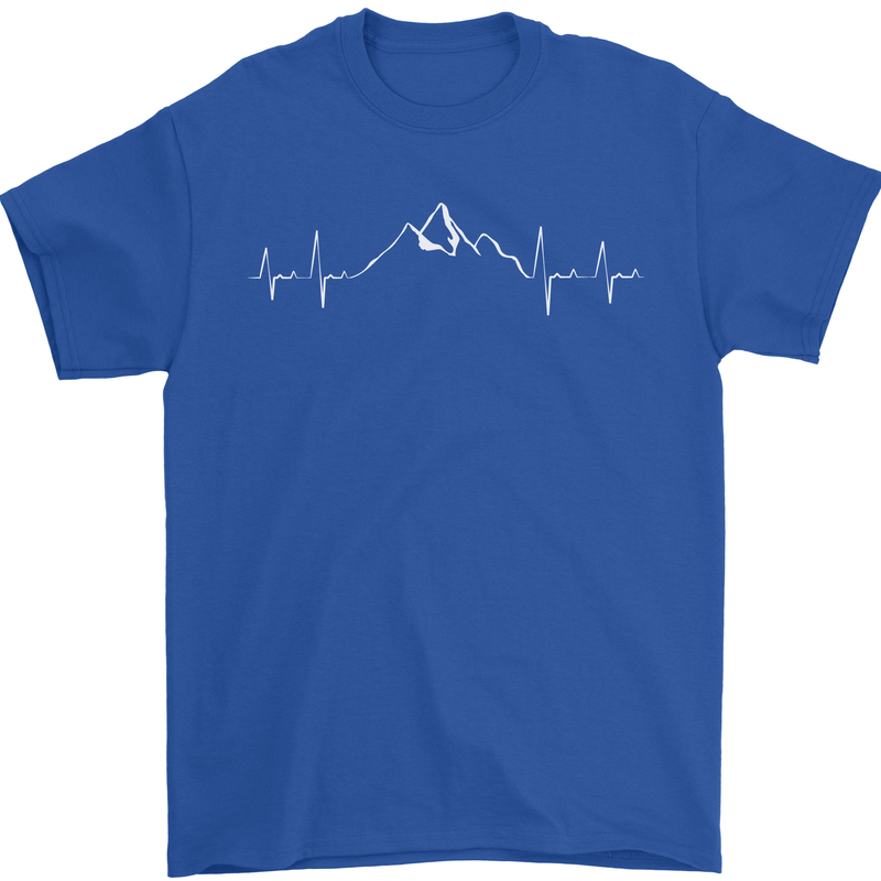 Mountain ECG Trekking Hiking Climbing Pulse Mens T-Shirt 100% Cotton Royal Blue
