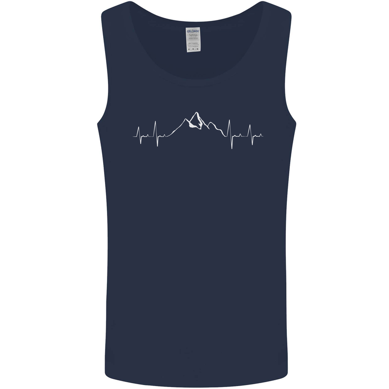 Mountain ECG Trekking Hiking Climbing Pulse Mens Vest Tank Top Navy Blue