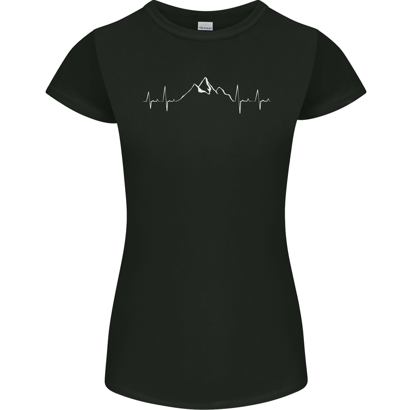 Mountain ECG Trekking Hiking Climbing Pulse Womens Petite Cut T-Shirt Black